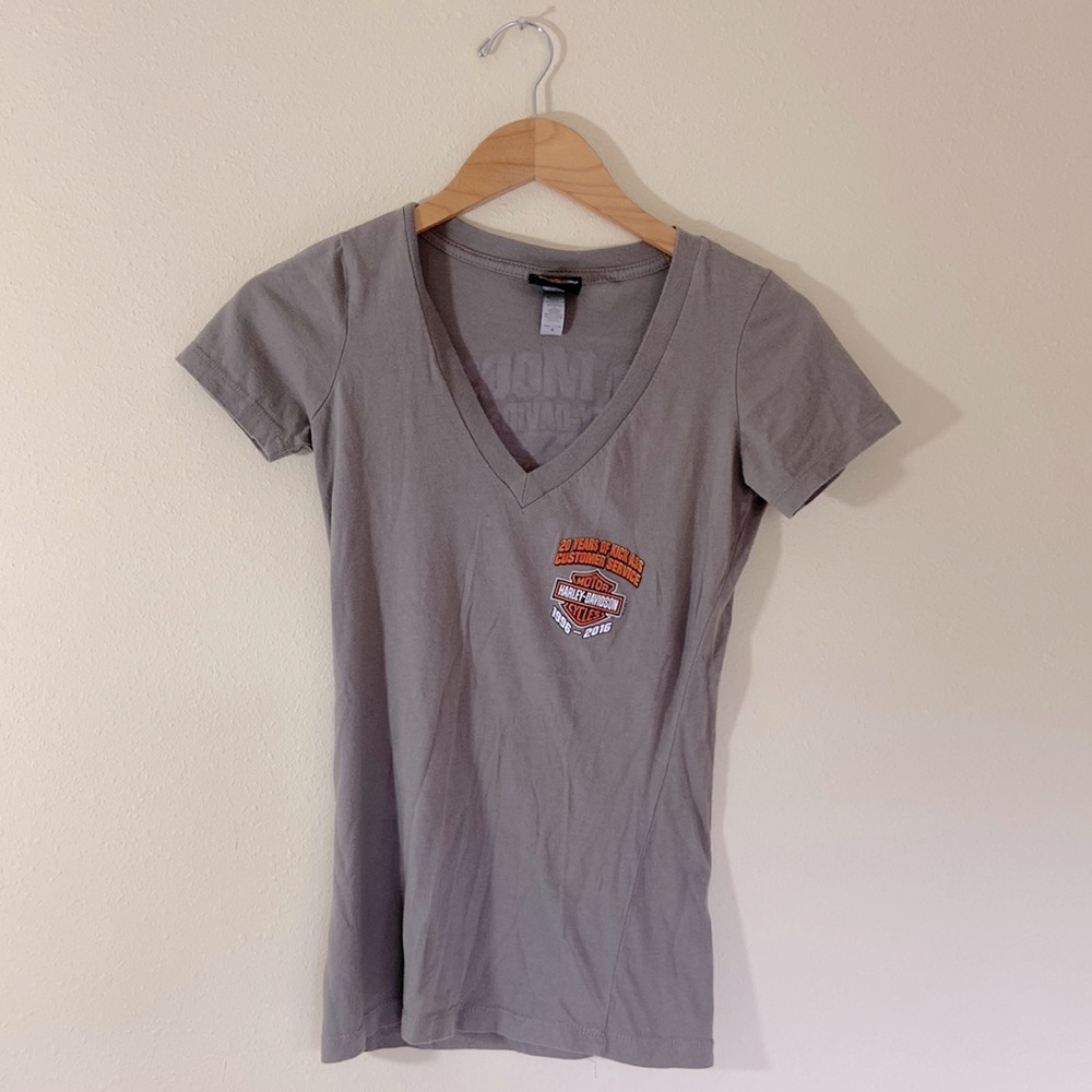 Harley-Davidson Big Moose V-Neck T Shirt 20 Year Anniversary Women's Small Gray